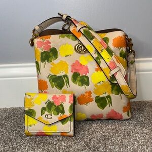 Coach Willow Bucket Bag with Floral Print and Matching Wallet